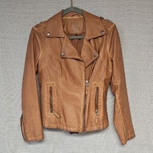 Women's Tan Faux Leather Jacket